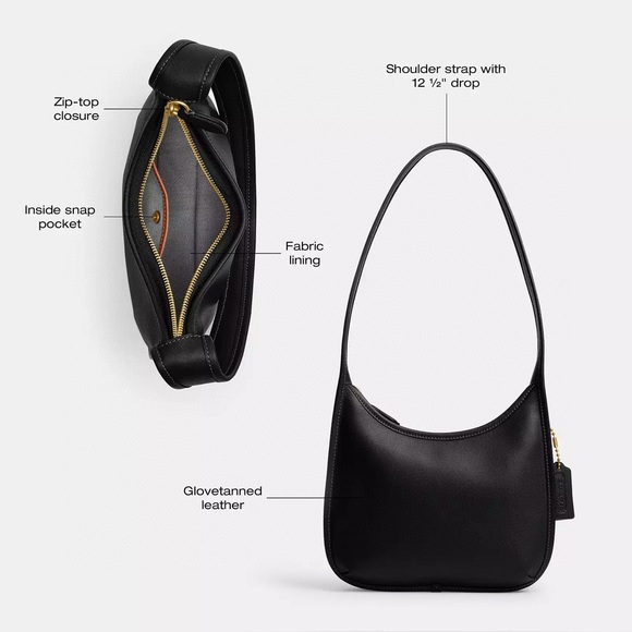 Coach Curve Zip Shoulder Bag in Brass/Hunter Green Glovetanned Leather NWT - Picture 12 of 12